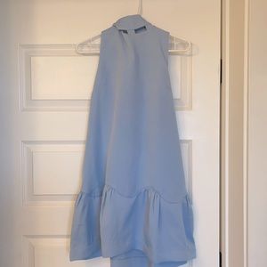 Blue dress tie around neck